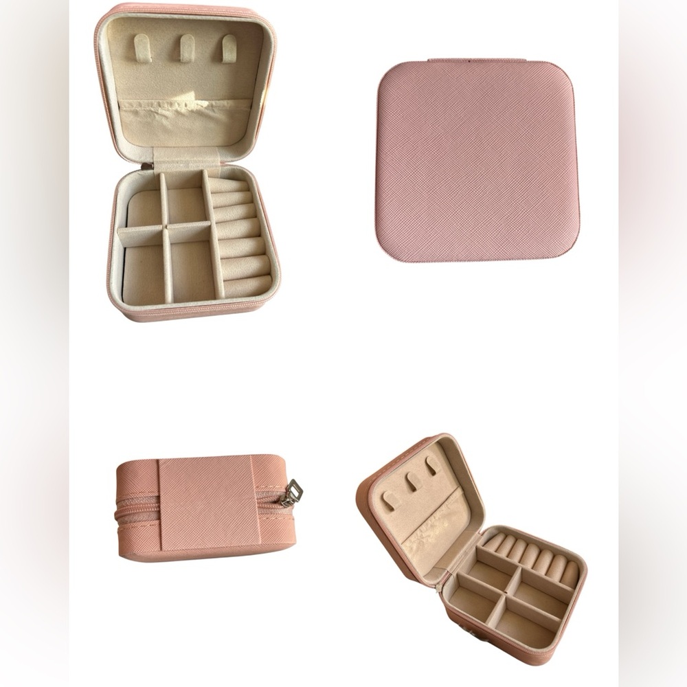 Mini Travel Jewelry Organizer Case Pink Zipper Box for Rings Earrings Necklaces